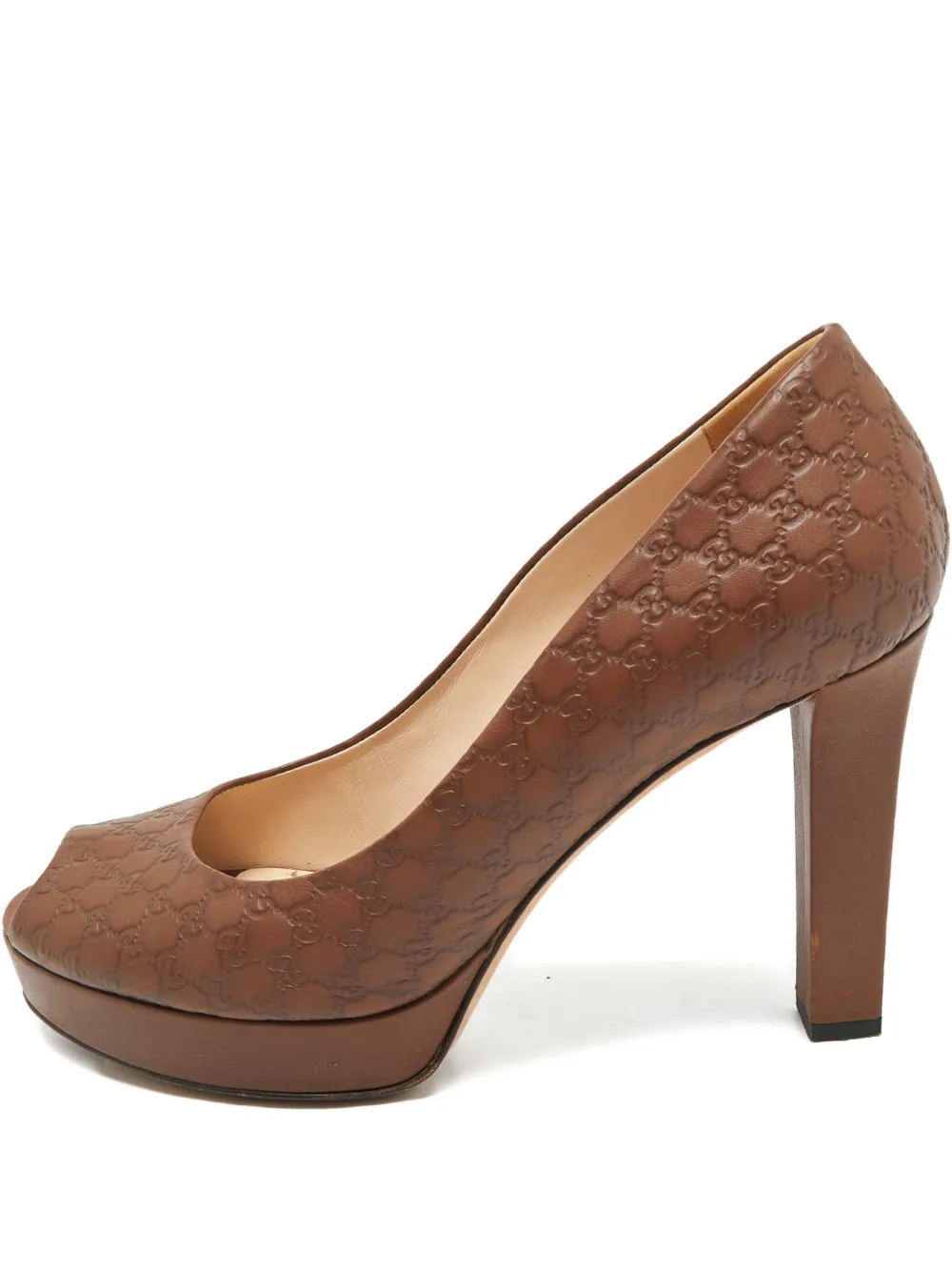 Gucci Pre-Owned Guccissima peep-toe platform pumps - Braun