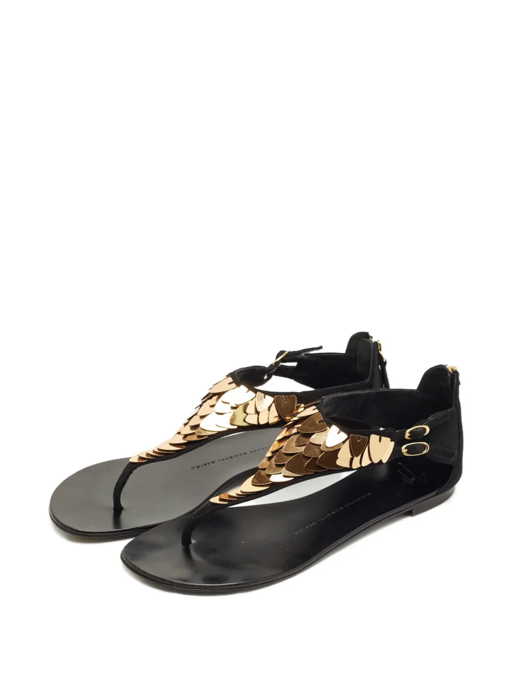 Giuseppe Zanotti Vintage thong suede crystal-embellished flat sandals - Zwart