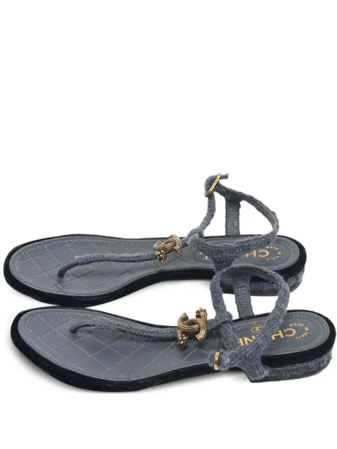 CHANEL Pre-Owned tweed logo t-strap sandals