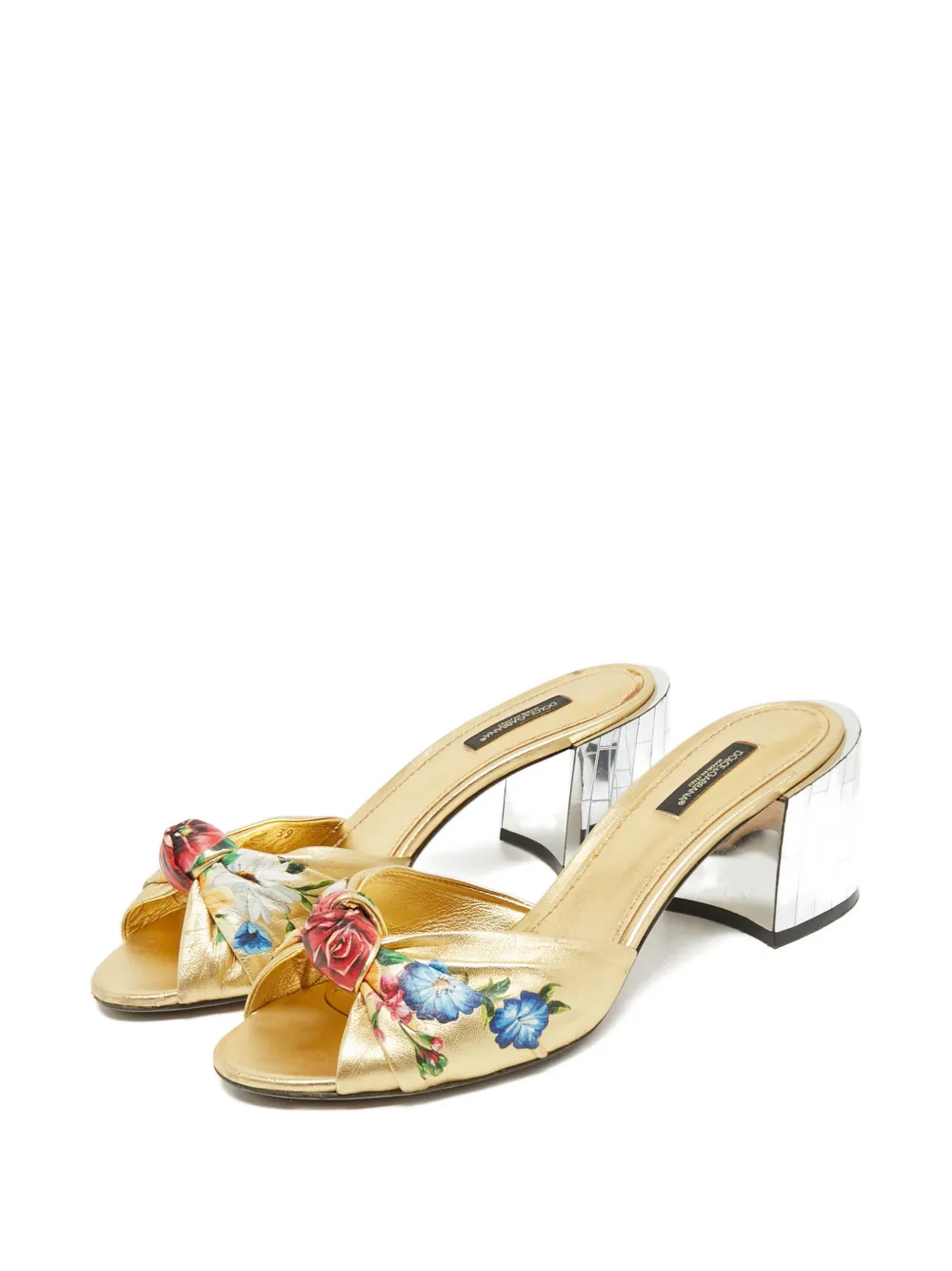 Dolce & Gabbana Pre-Owned floral-print mirrored-heel sandals - Goud