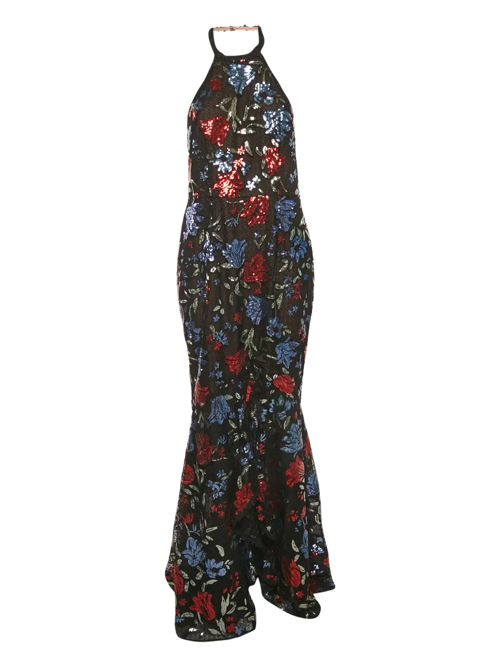 Marchesa Notte halterneck sequin floral dress - Nero