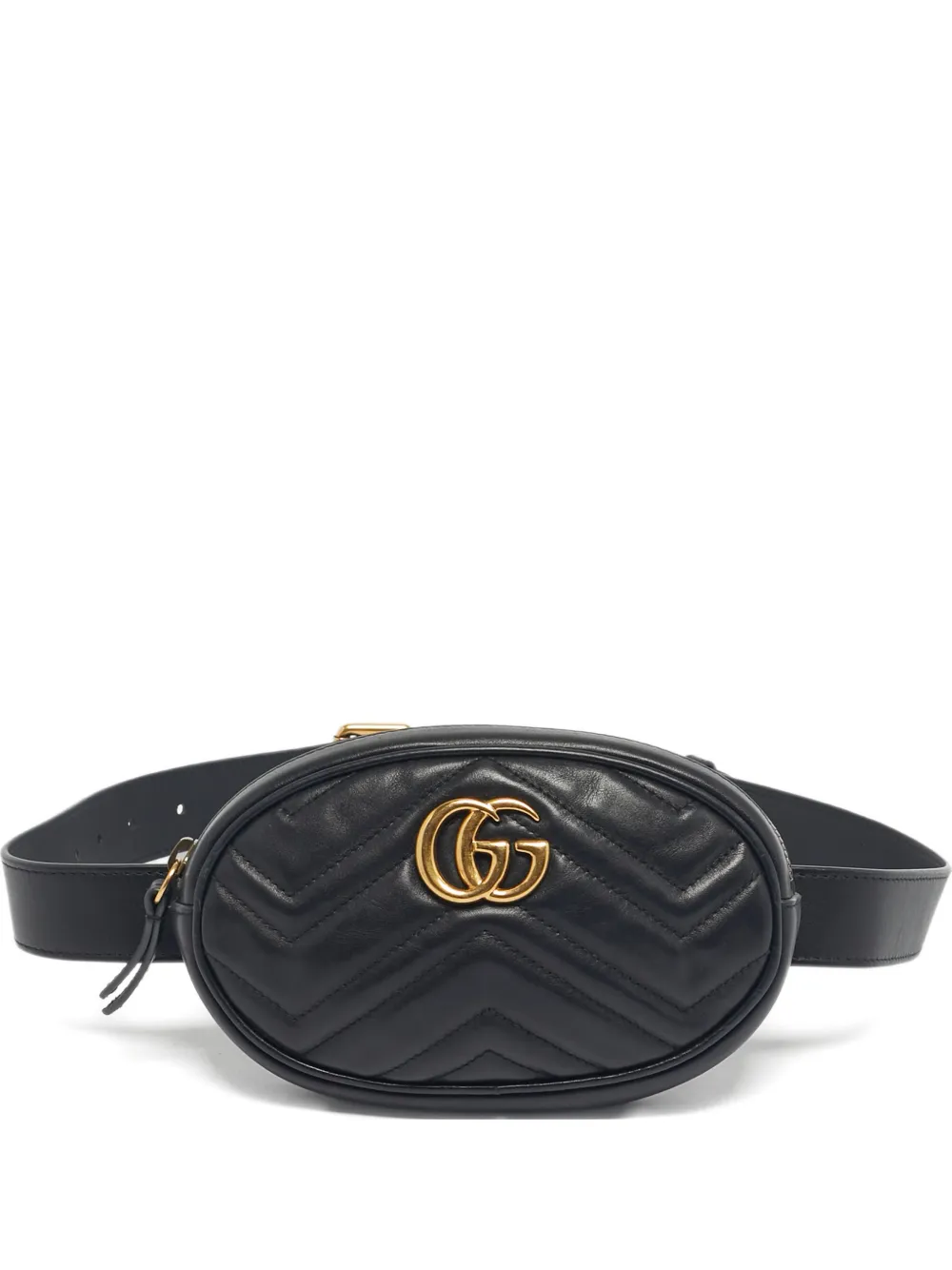 Pre-owned Gucci Marmont Leather Belt Bag In Black
