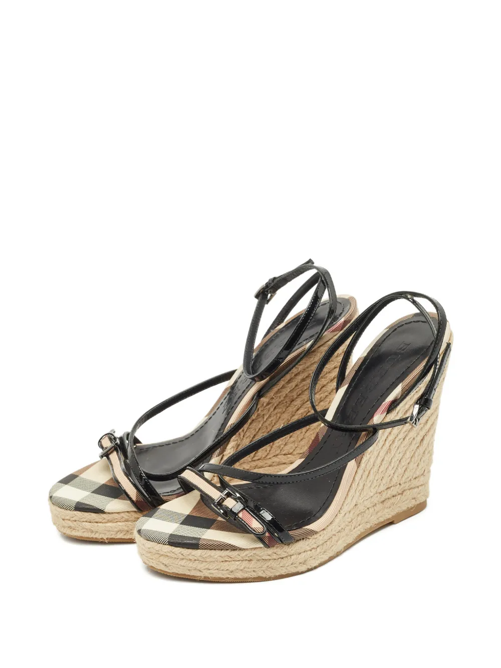 Burberry Pre-Owned patent-leather wedge heeled espadrilles - Zwart