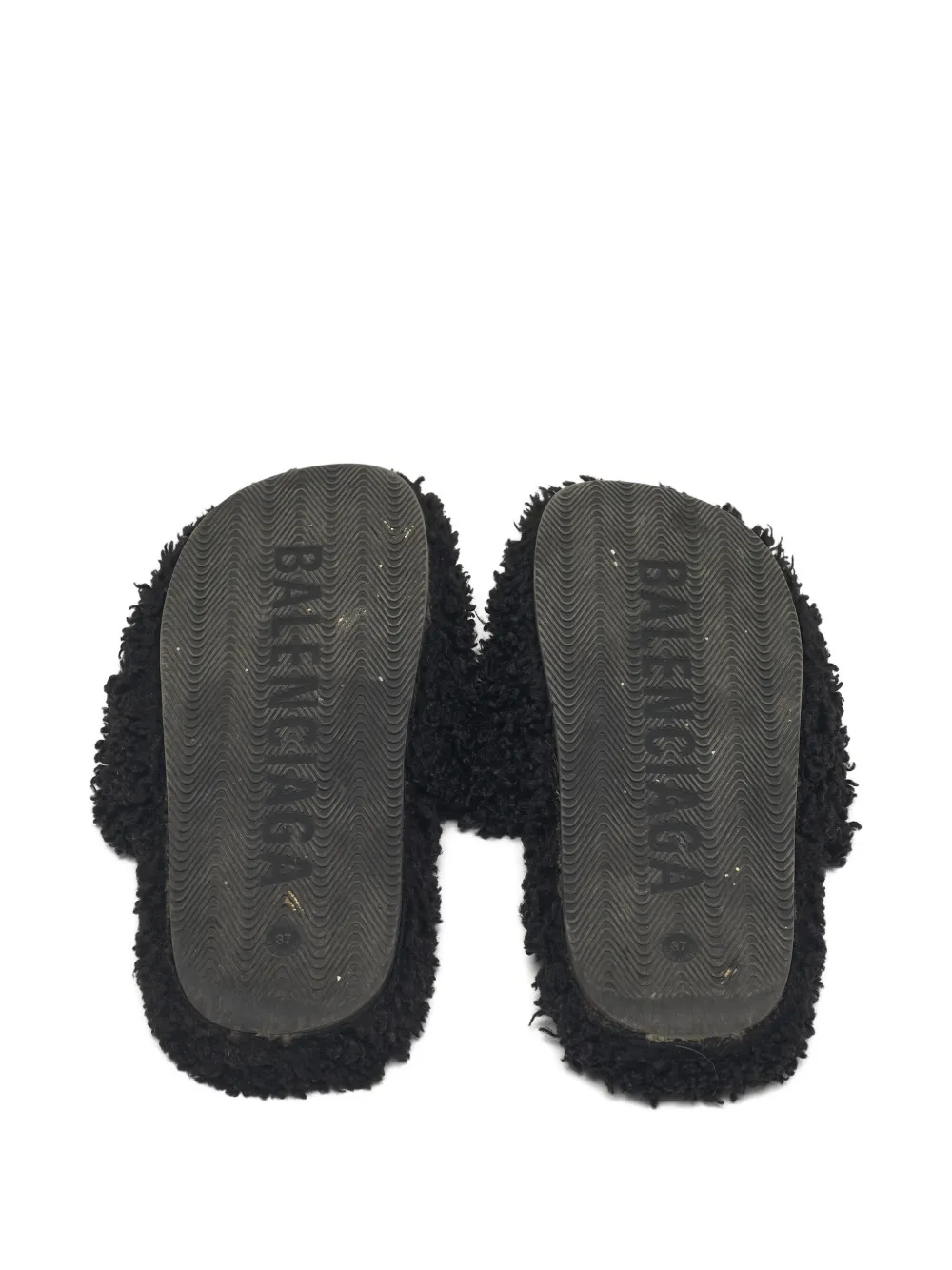 Balenciaga Pre-Owned shearling logo flat slides - Zwart
