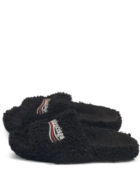 Balenciaga Pre-Owned shearling logo flat slides