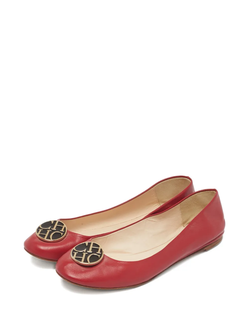 Carolina Herrera Vintage leather logo-detail ballet flats - Rood