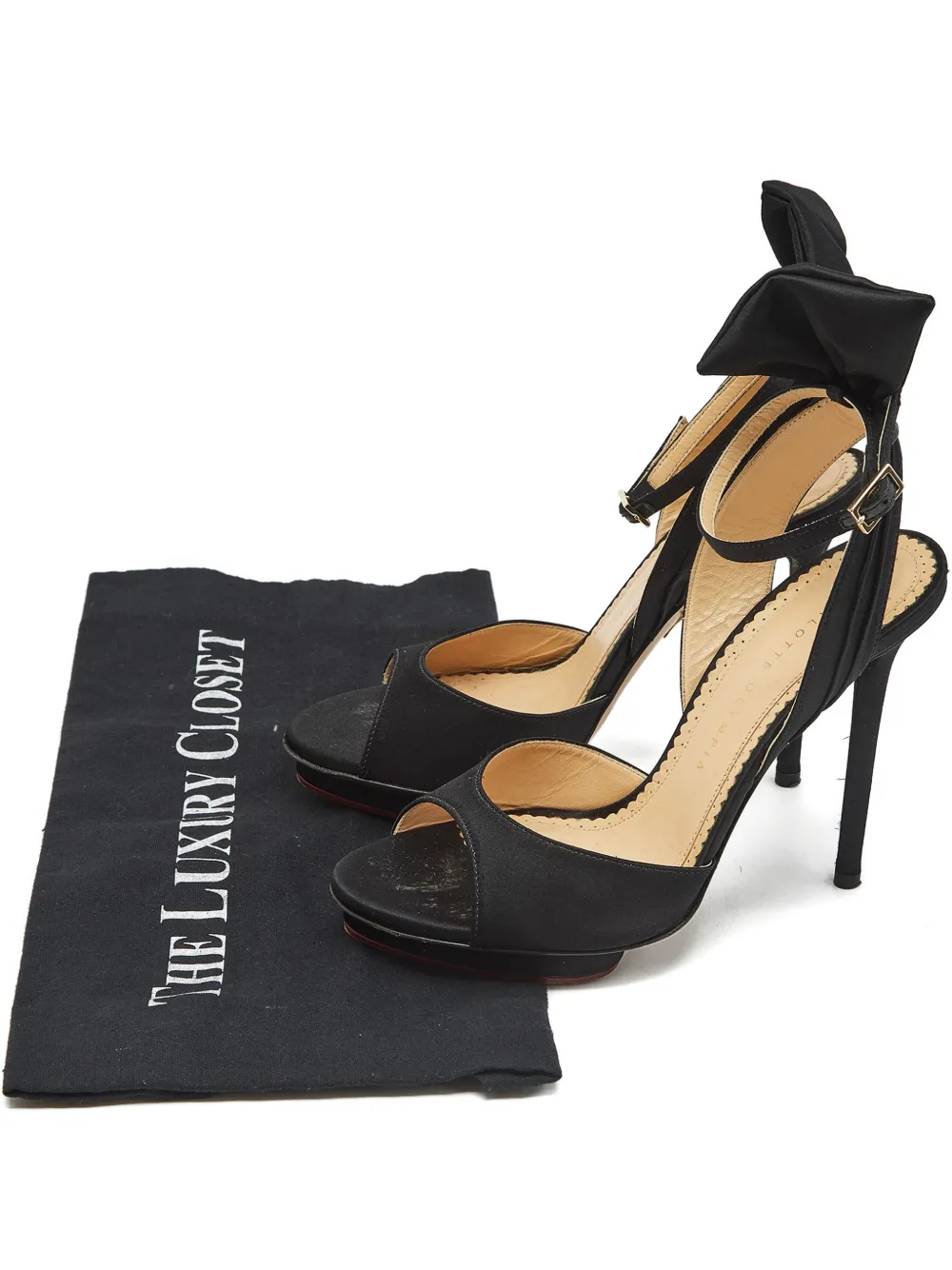 Pre-owned Charlotte Olympia Bow Ankle-strap Sandals In Black