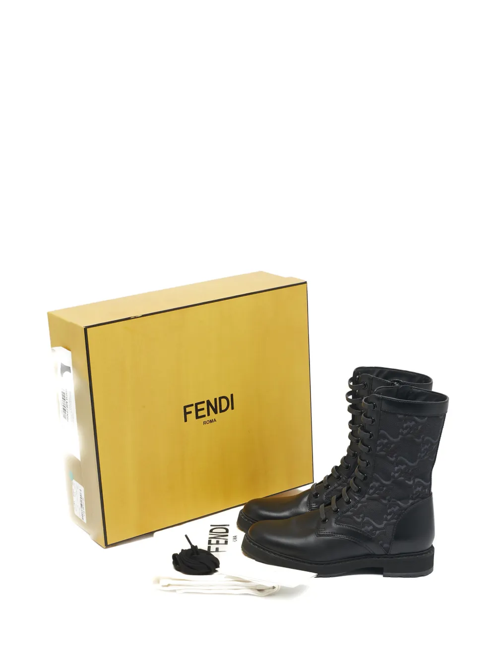 Fendi Pre-Owned Karligraphy jacquard leather combat boots - Zwart