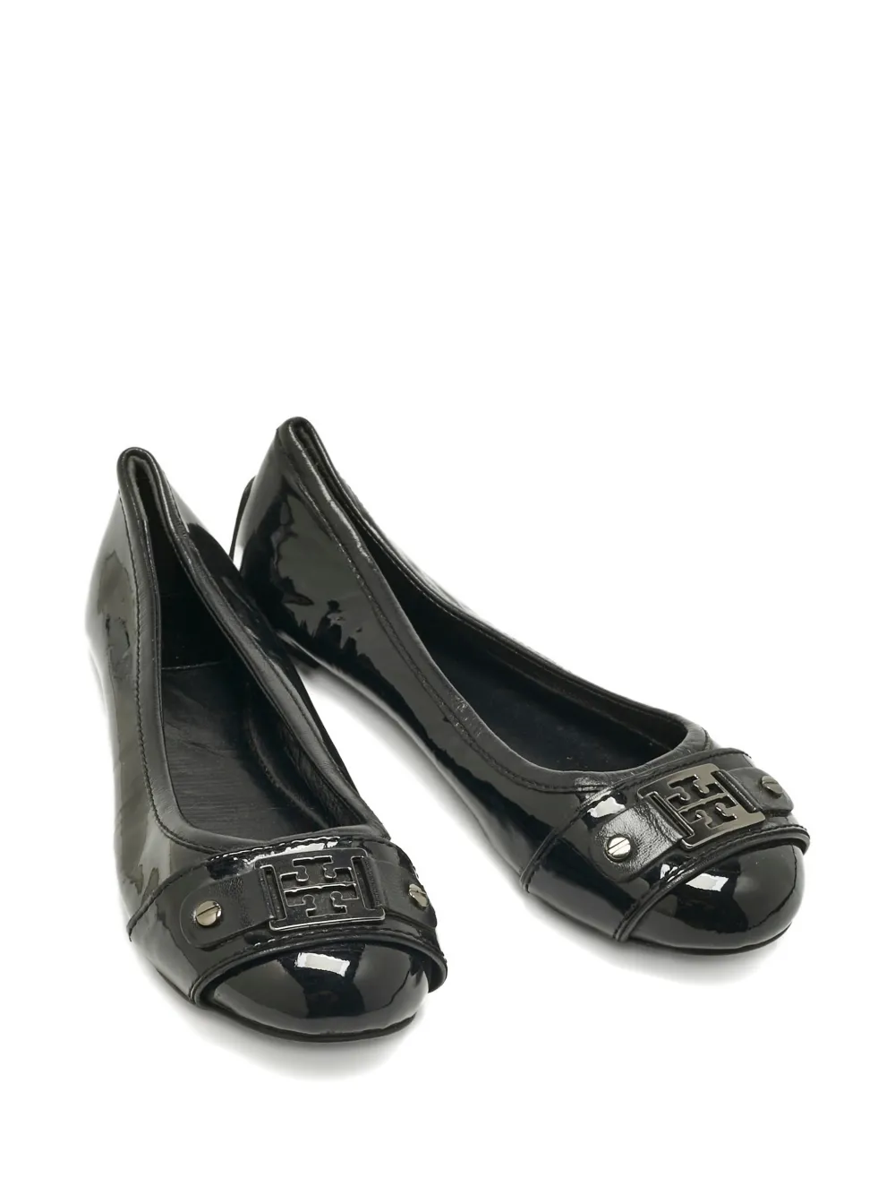 Tory Burch patent-leather logo ballet flats - Zwart