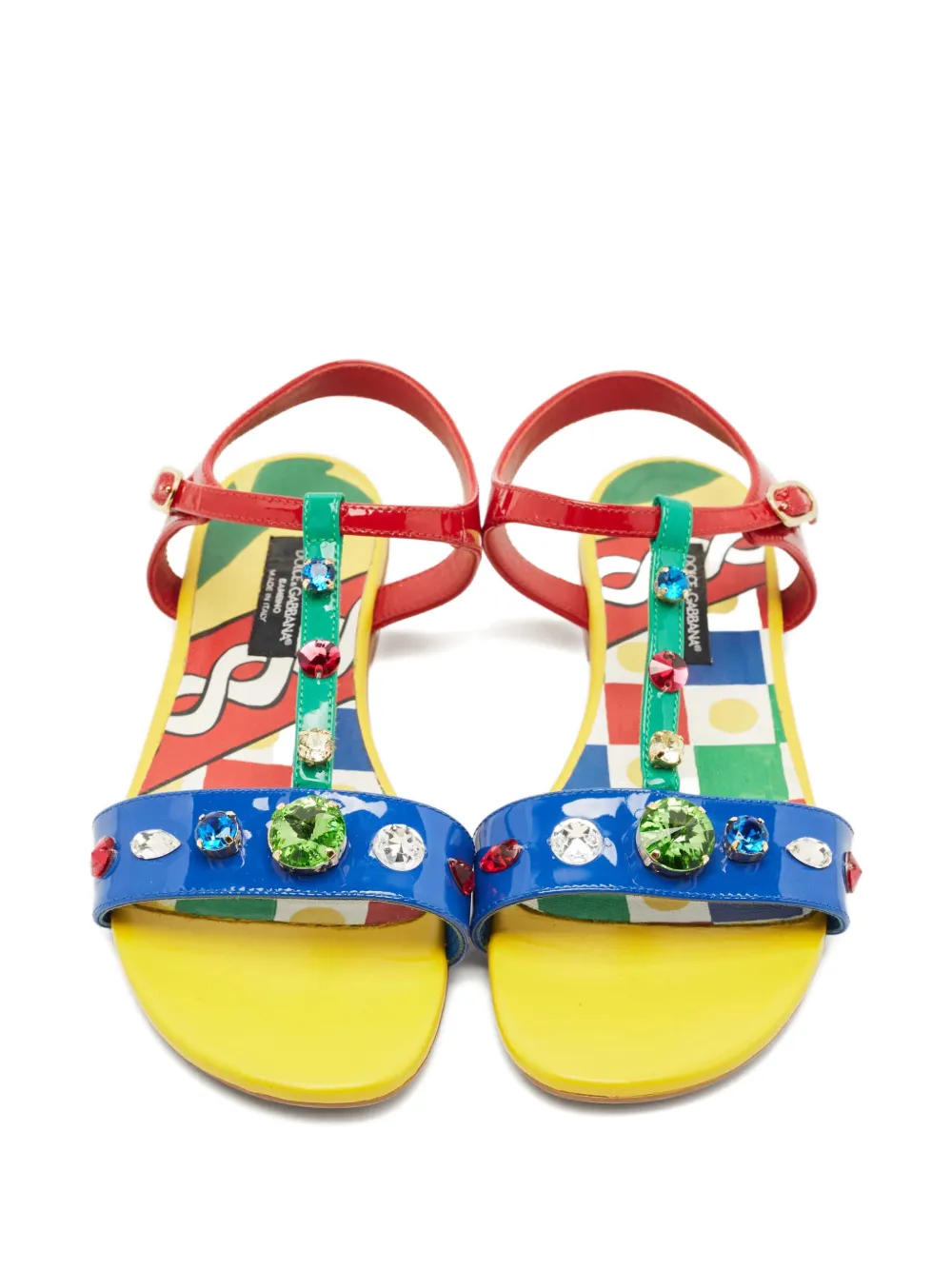 Dolce & Gabbana Pre-Owned crystal T-strap sandals - Geel