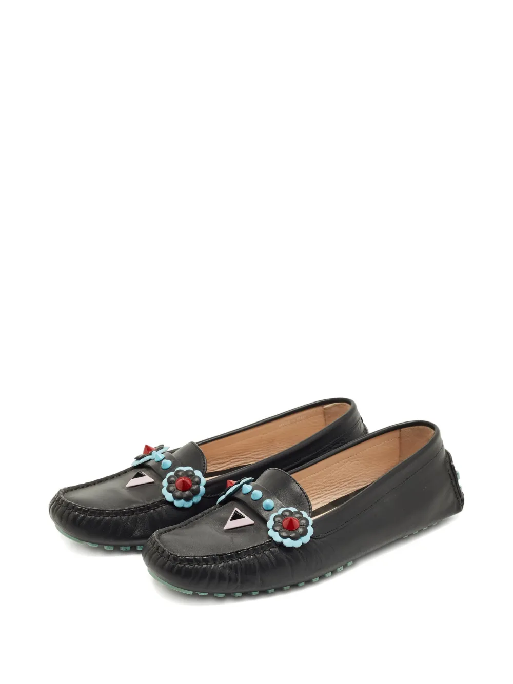 Fendi Pre-Owned Flowerland leather loafers - Zwart