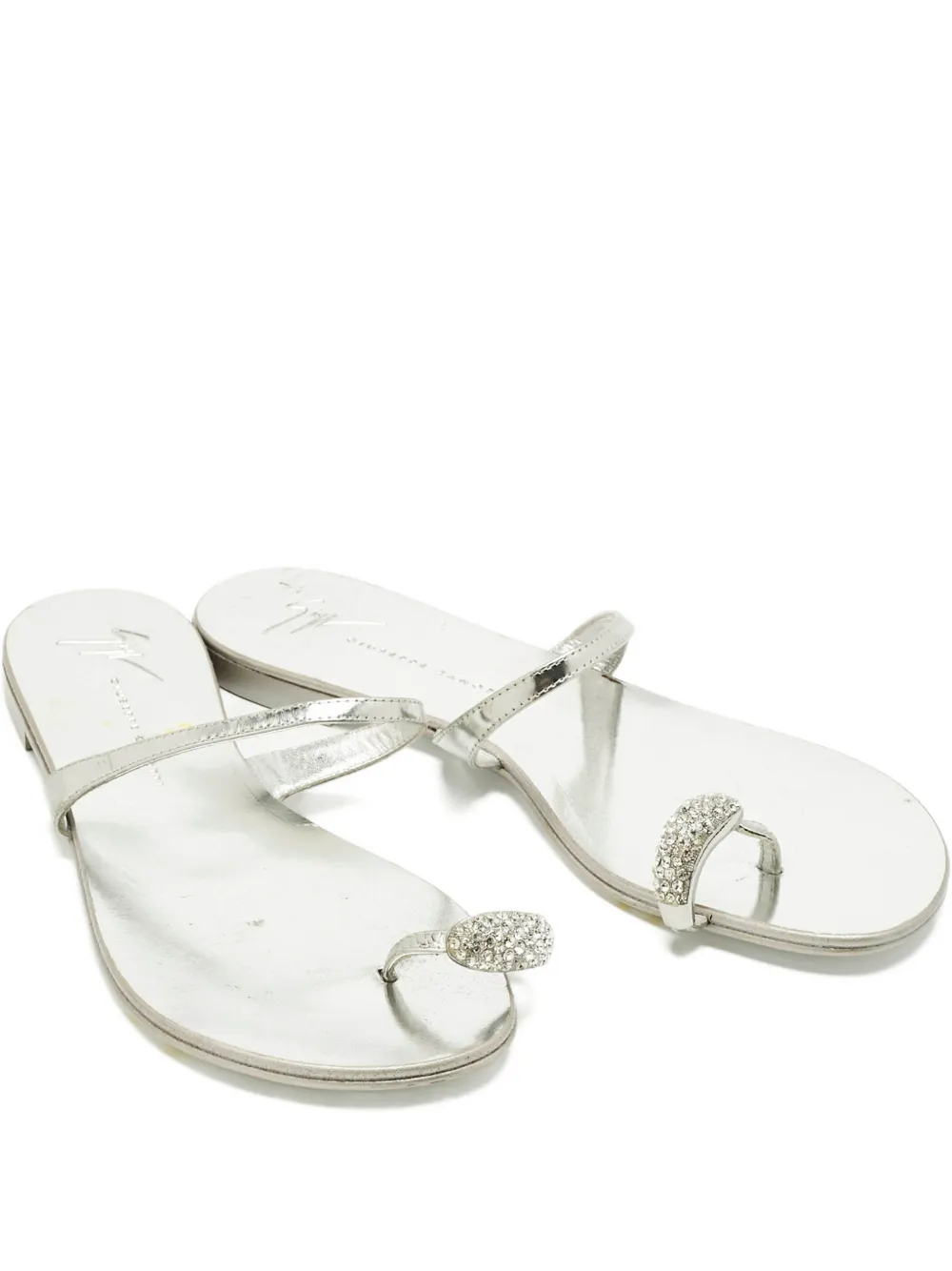 Pre-owned Giuseppe Zanotti Toe-ring Crystal-embellished Sandal In Silver