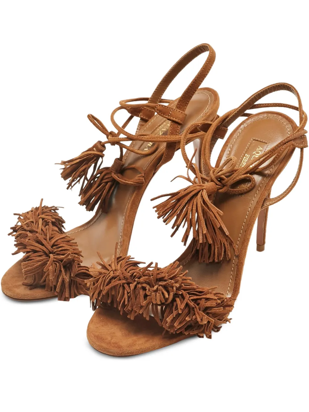 Aquazzura fringed tie sandals - Marrone