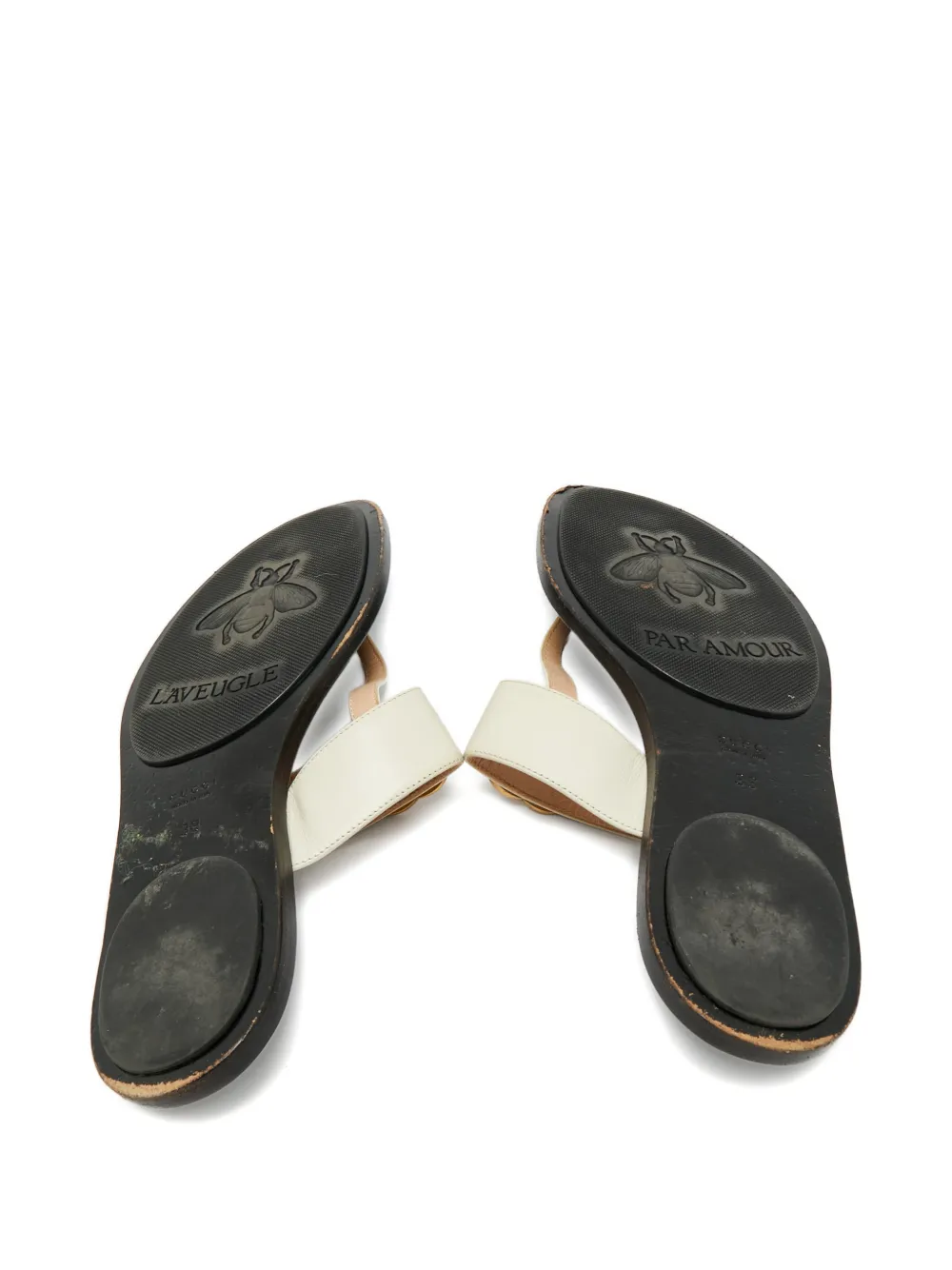 Pre-owned Gucci Gg Marmont Leather Flat Sandals In Neutral