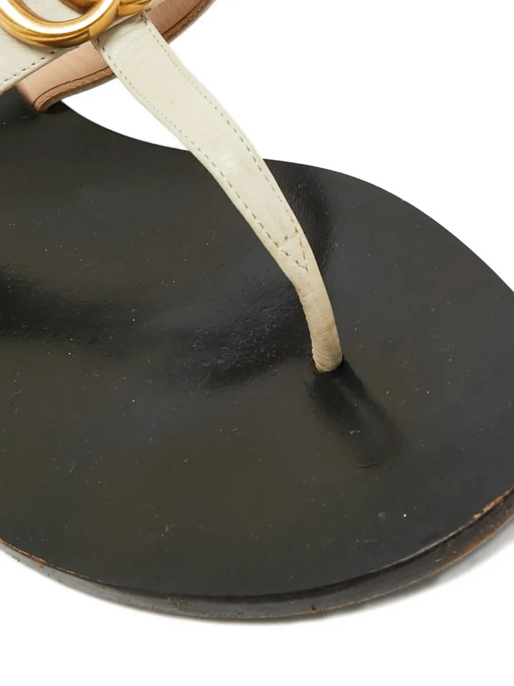 Pre-owned Gucci Gg Marmont Leather Flat Sandals In Neutral