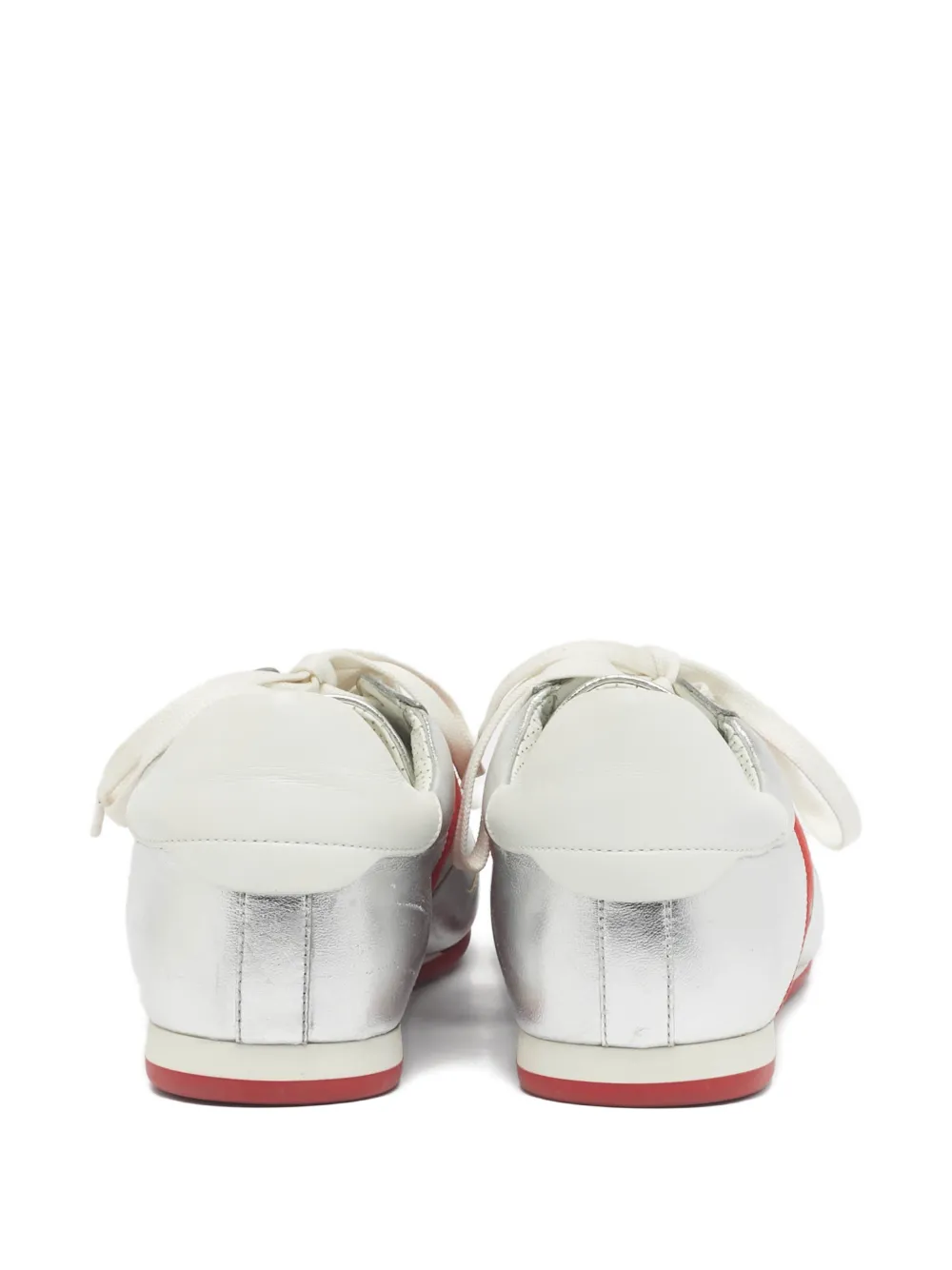 Pre-owned Christian Louboutin My K Leather Low Lace-up Sneakers In Silver