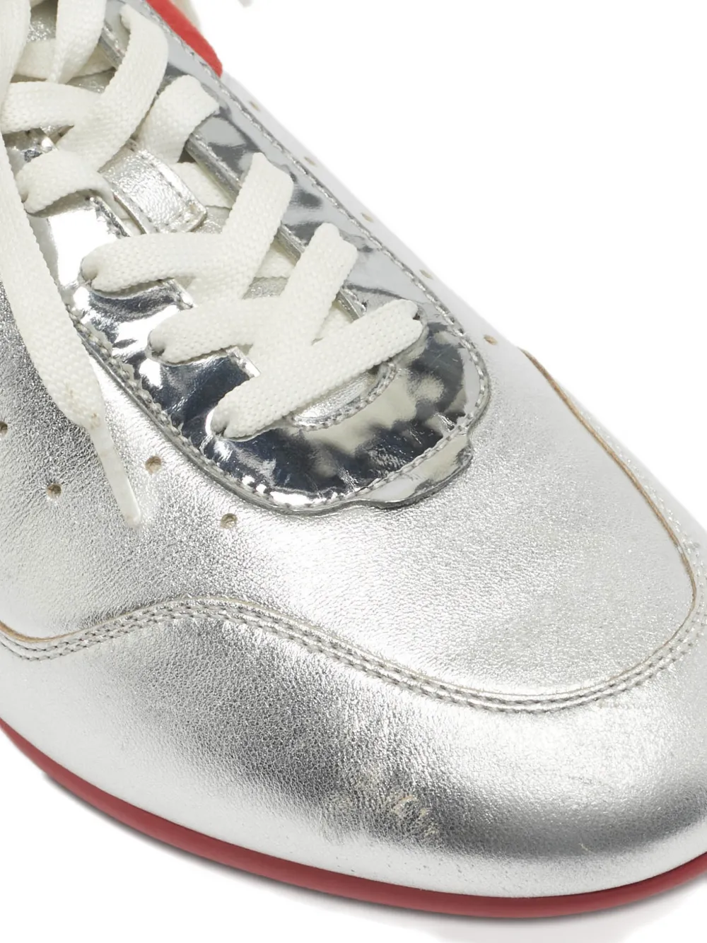 CHRISTIAN LOUBOUTIN Pre-owned My K Leather Low Lace-up Sneakers In Silver