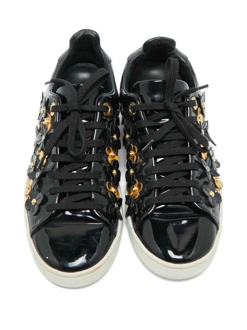 Louis Vuitton Pre-Owned floral-embellishment leather sneakers - Zwart
