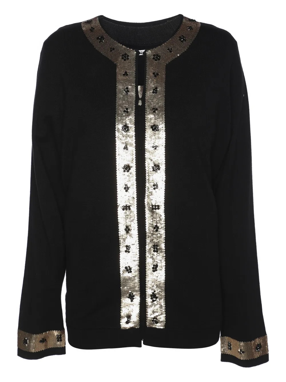 Pre-owned Marina Rinaldi Sequin-embellished Cardigan And Top Set In Black