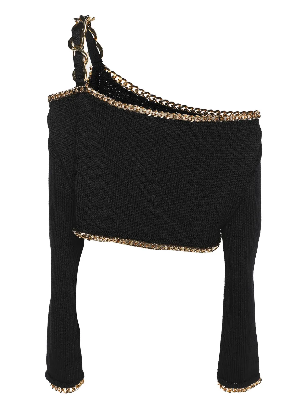Pre-owned Balmain Off-the-shoulder Chain Top In Black