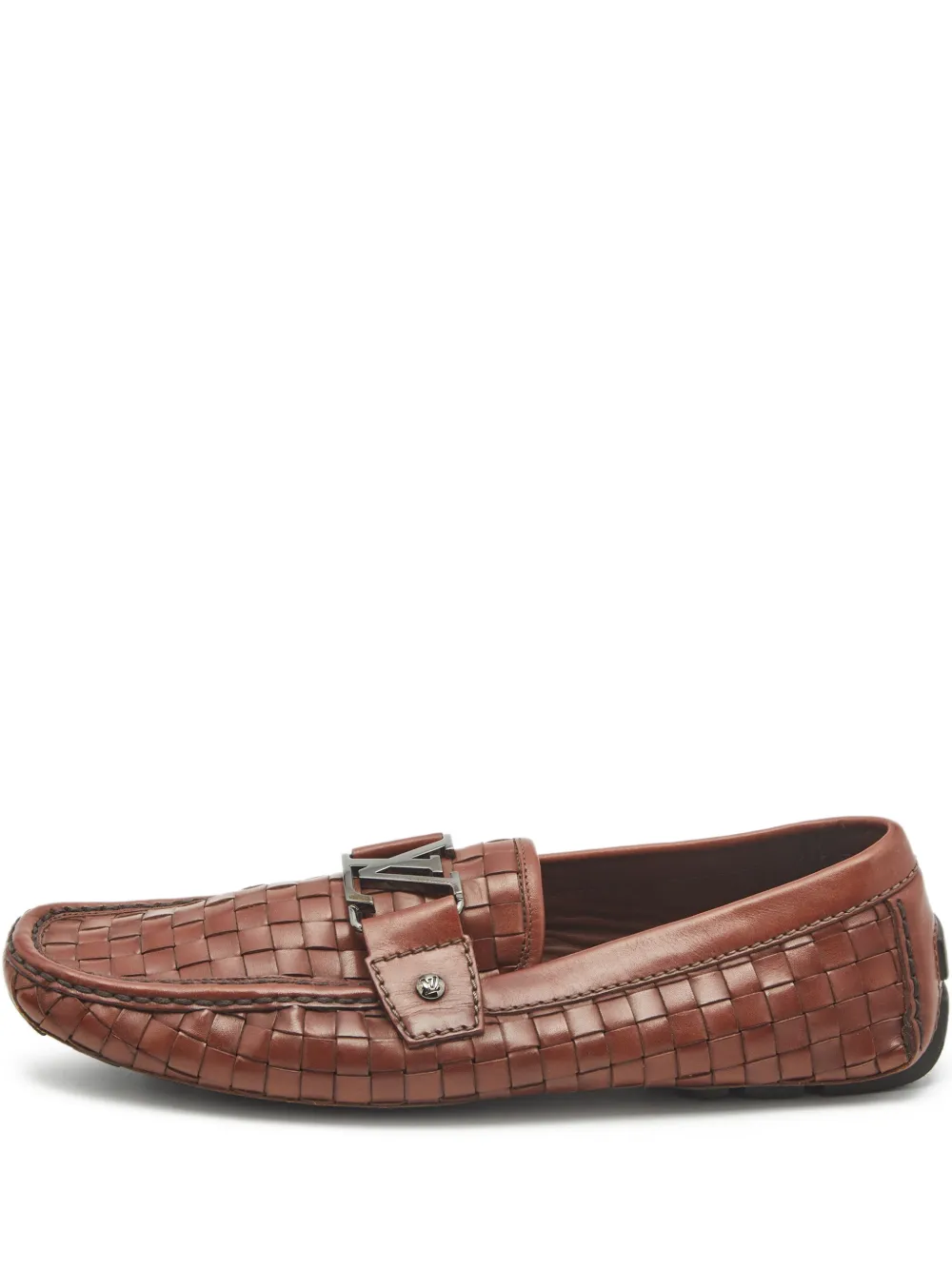 Louis Vuitton Pre-Owned woven leather loafers - Braun