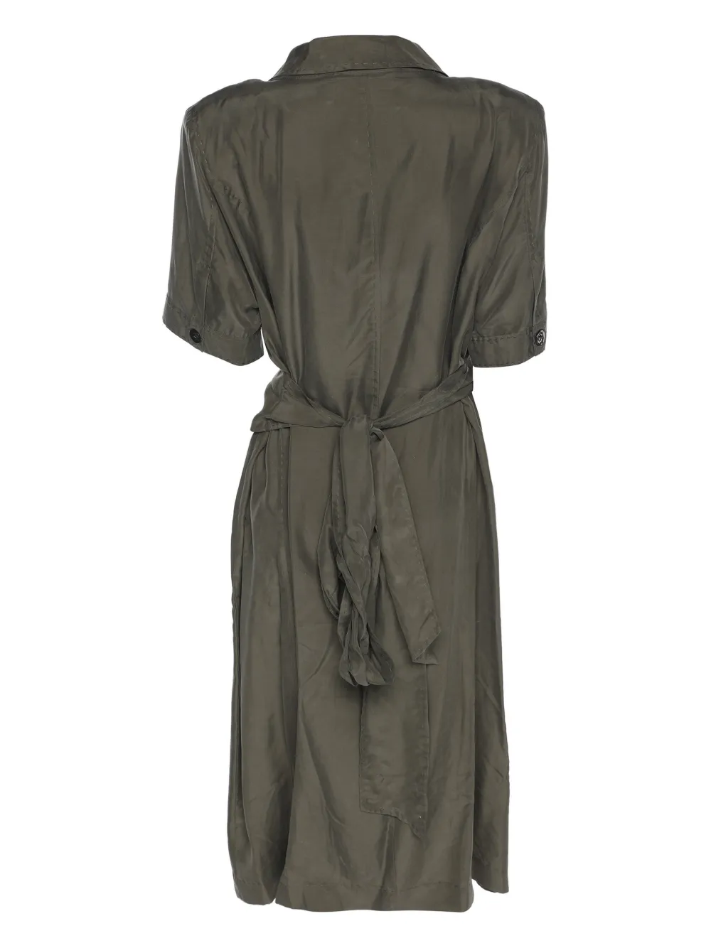 marina rinaldi green dress Satin and chiffon dress with embroidery, olive green