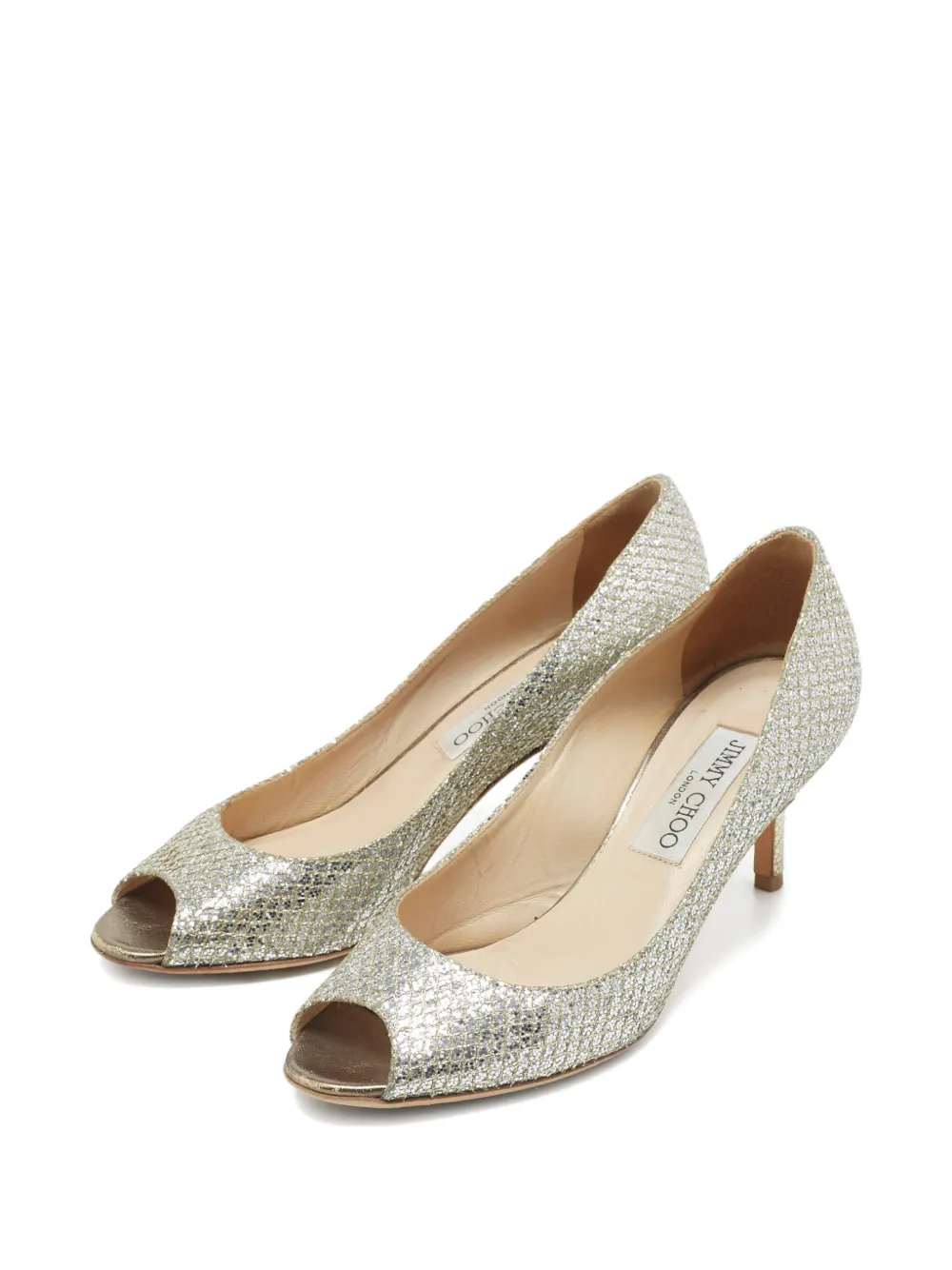 Jimmy Choo Pre-Owned Glitter peep-toe pumps - Zilver