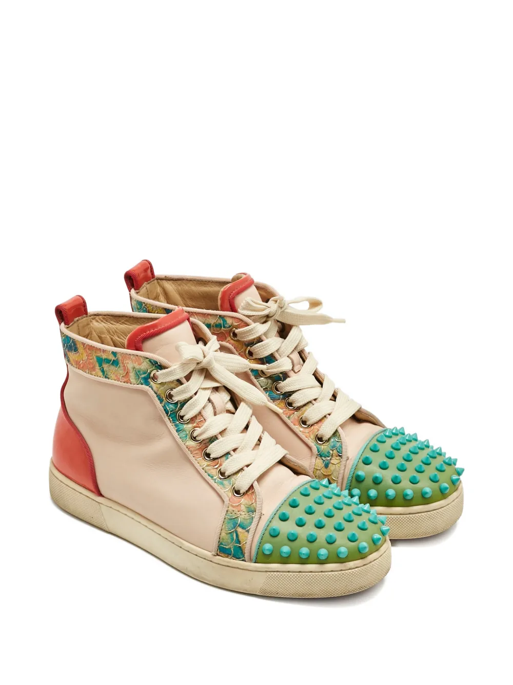 Christian Louboutin Pre-Owned 37.5 Louis spikes leather sneaker - Beige