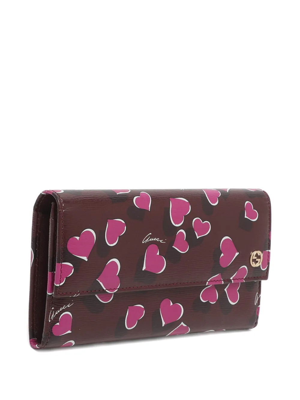 Pre-owned Gucci Heartbeat Continental Wallet In Brown