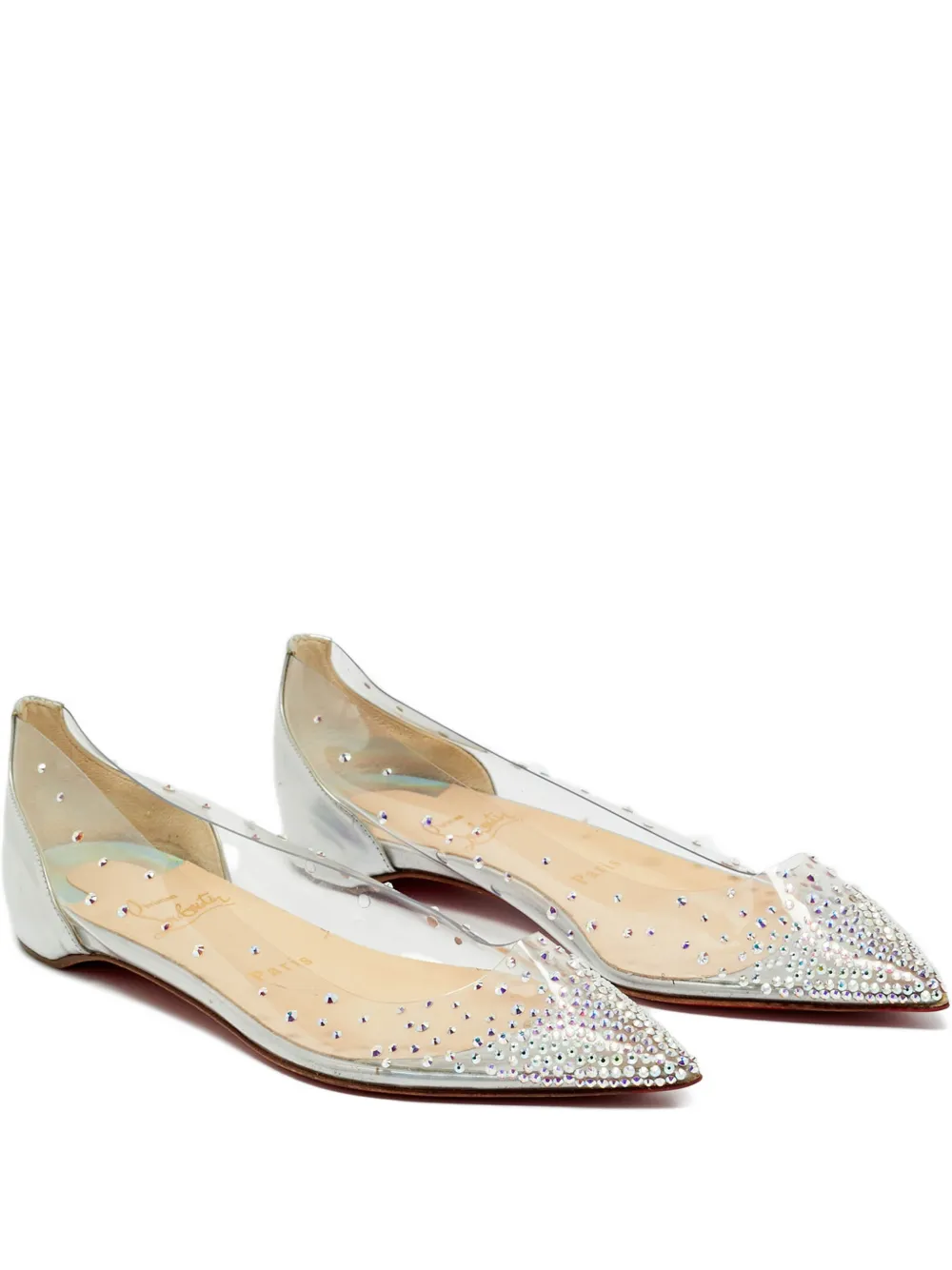 Christian Louboutin Pre-Owned Degrassita crystal-embellished ballet flats - Bianco