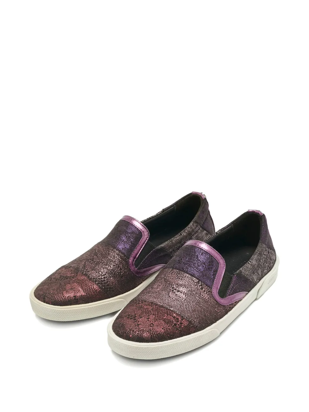 Jimmy Choo Pre-Owned lace-print suede sneakers - Paars