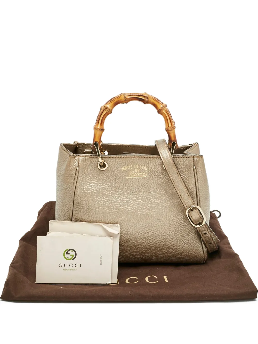 Gucci Pre-Owned Borsa tote mini in pelle e bambù - Oro