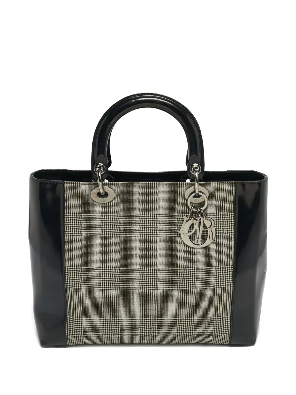 Christian Dior Pre-Owned 1999 large Lady Dior houndstooth-canvas tote bag - Nero