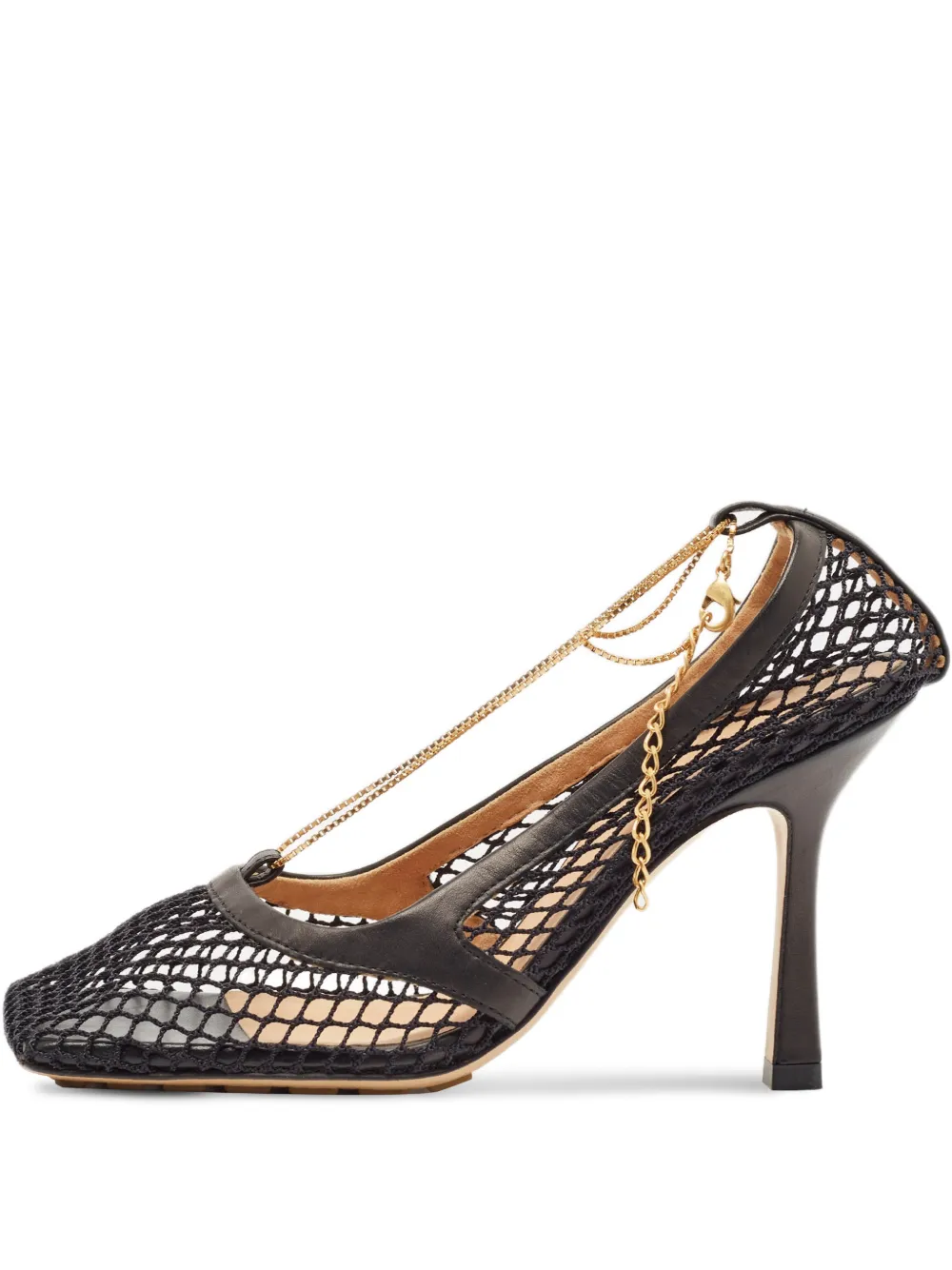 Bottega Veneta Pre-Owned chain-detail square-toe pumps - Nero