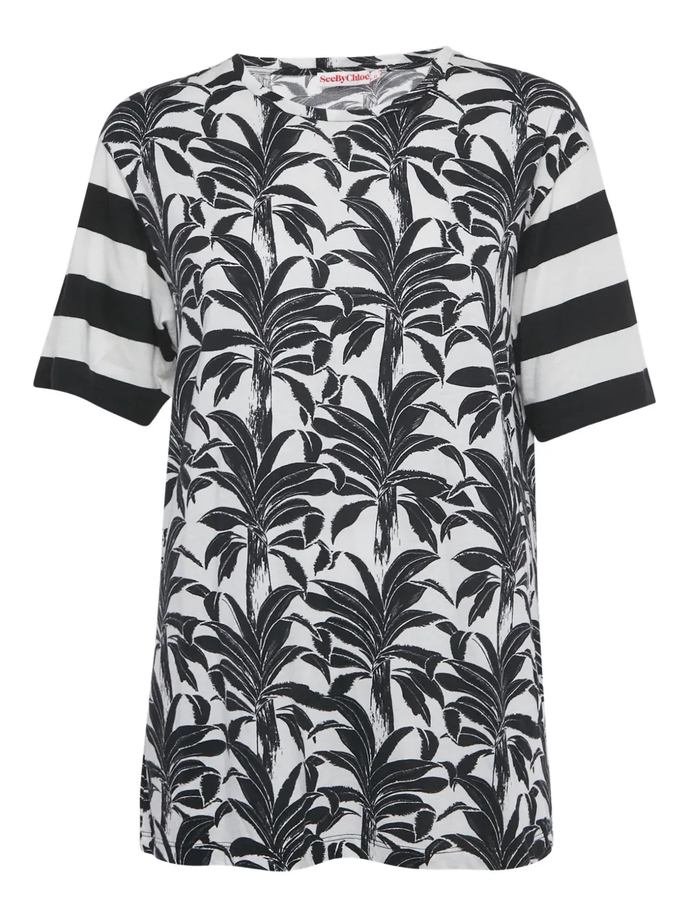 Pre-owned See By Chloé Vintage Print Striped T-shirt In White