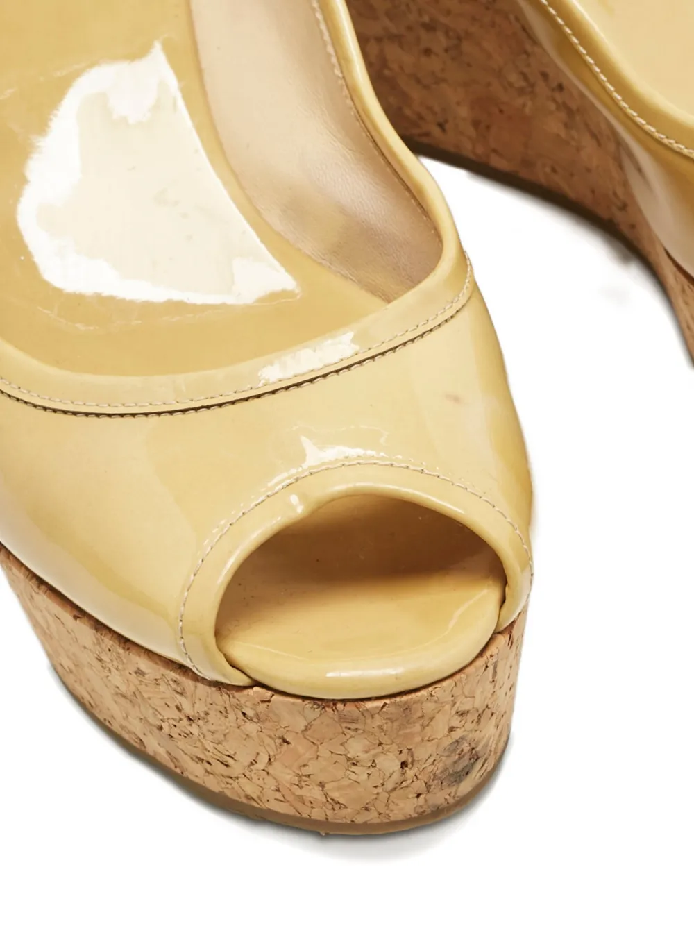 Pre-owned Jimmy Choo Cork-wedge Open-toe Pumps In Neutral