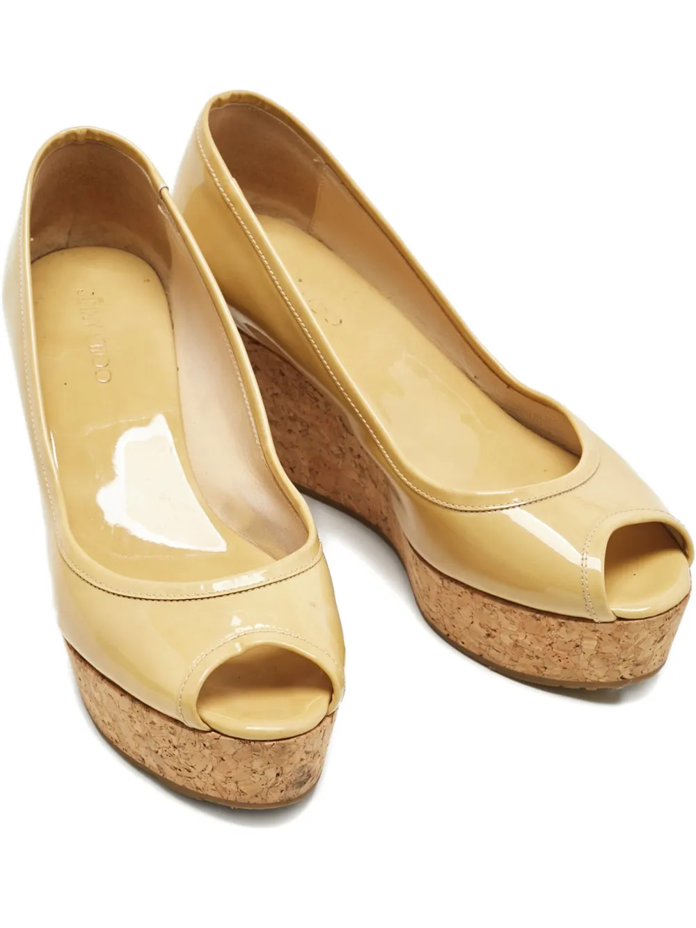 Pre-owned Jimmy Choo Cork-wedge Open-toe Pumps In Neutral