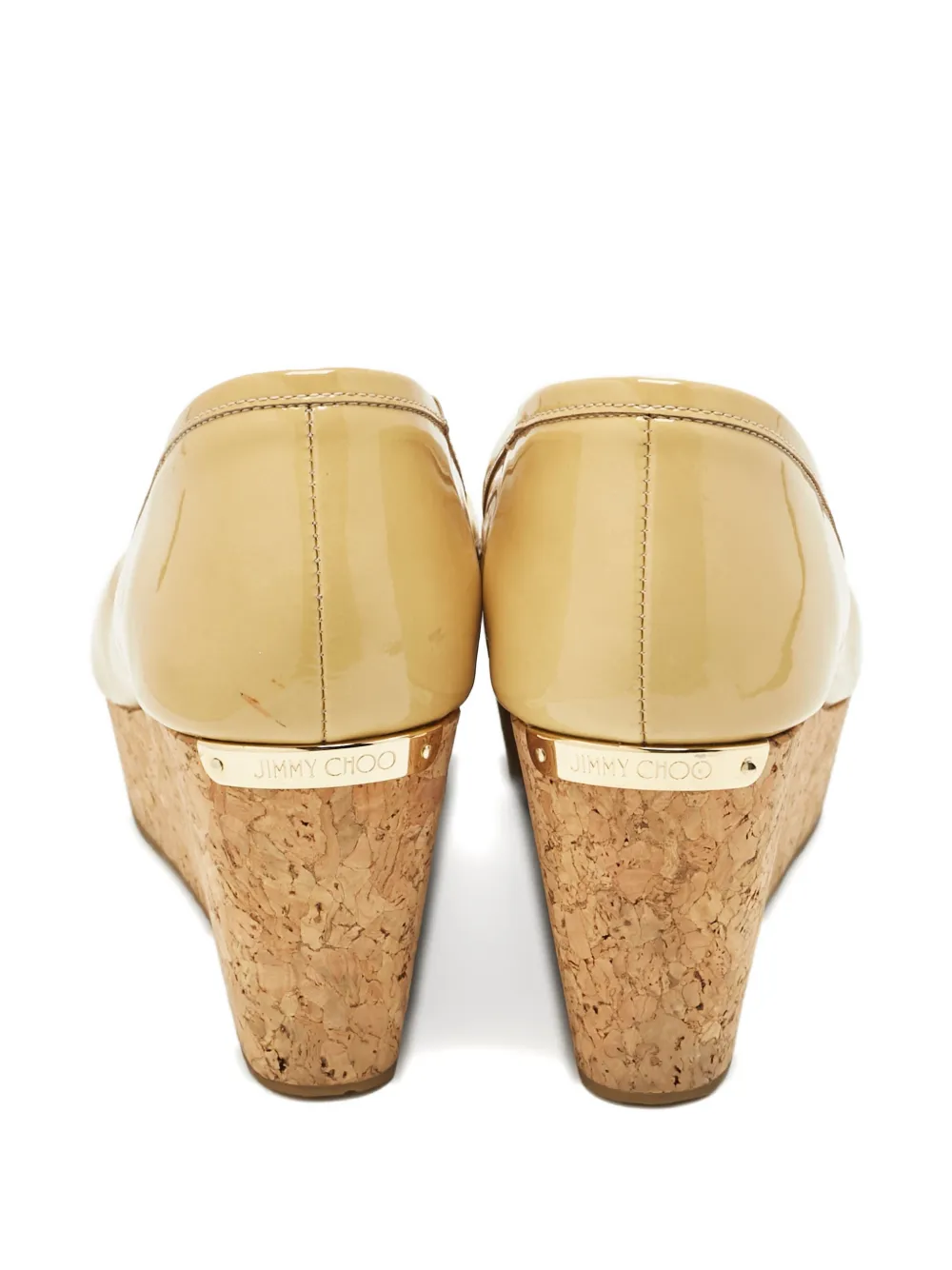 Pre-owned Jimmy Choo Cork-wedge Open-toe Pumps In Neutral