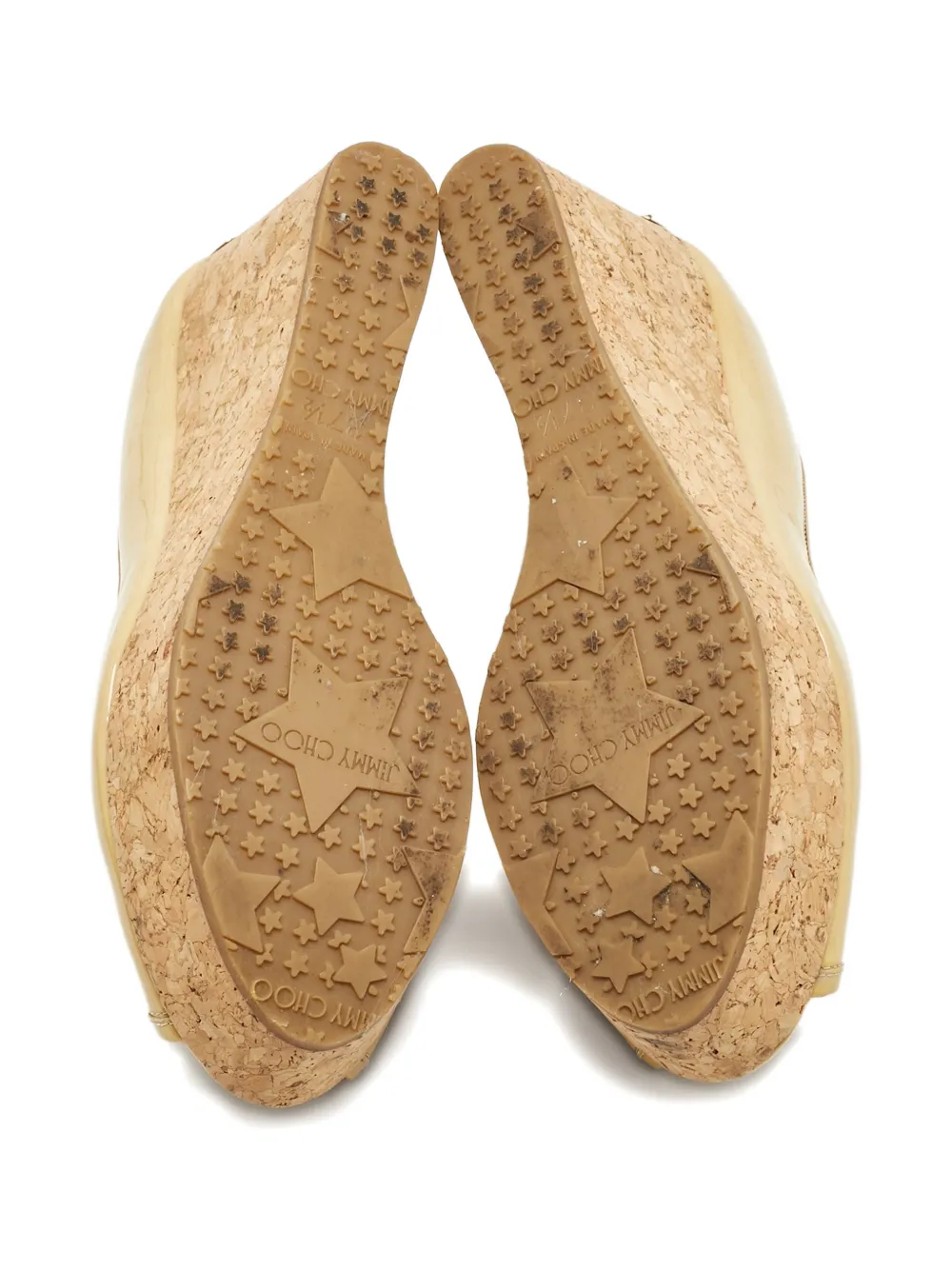 Pre-owned Jimmy Choo Cork-wedge Open-toe Pumps In Neutral