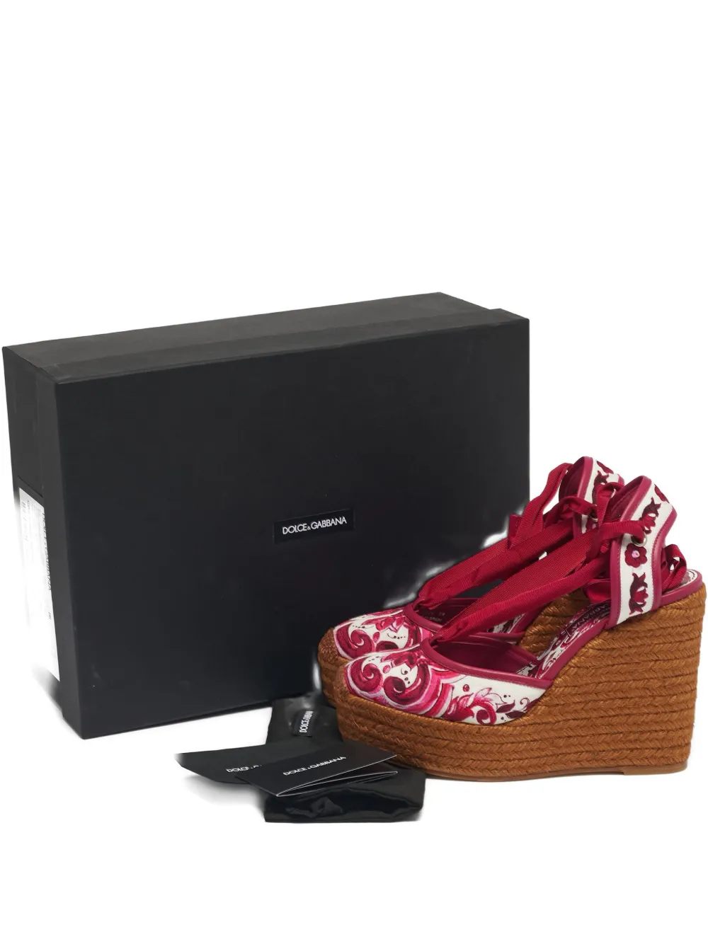 Pre-owned Dolce & Gabbana Brocade Wedge Espadrilles In Pink