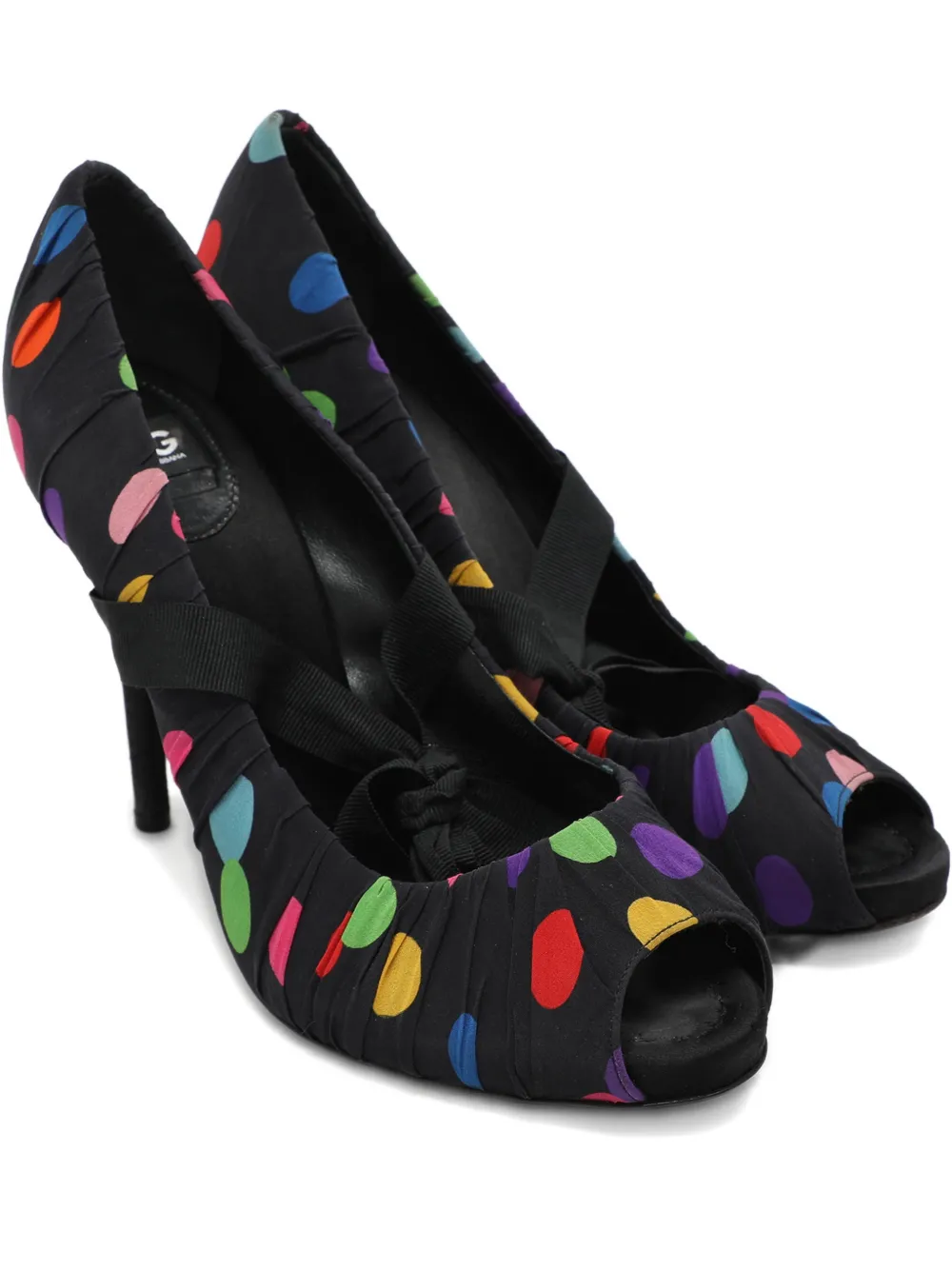Pre-owned D&g Ruched Polka-dot Pumps In Black
