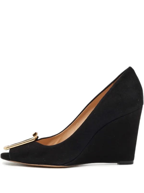 Tory Burch peep-toe Wedge Heel Shoes | Black | FARFETCH ID