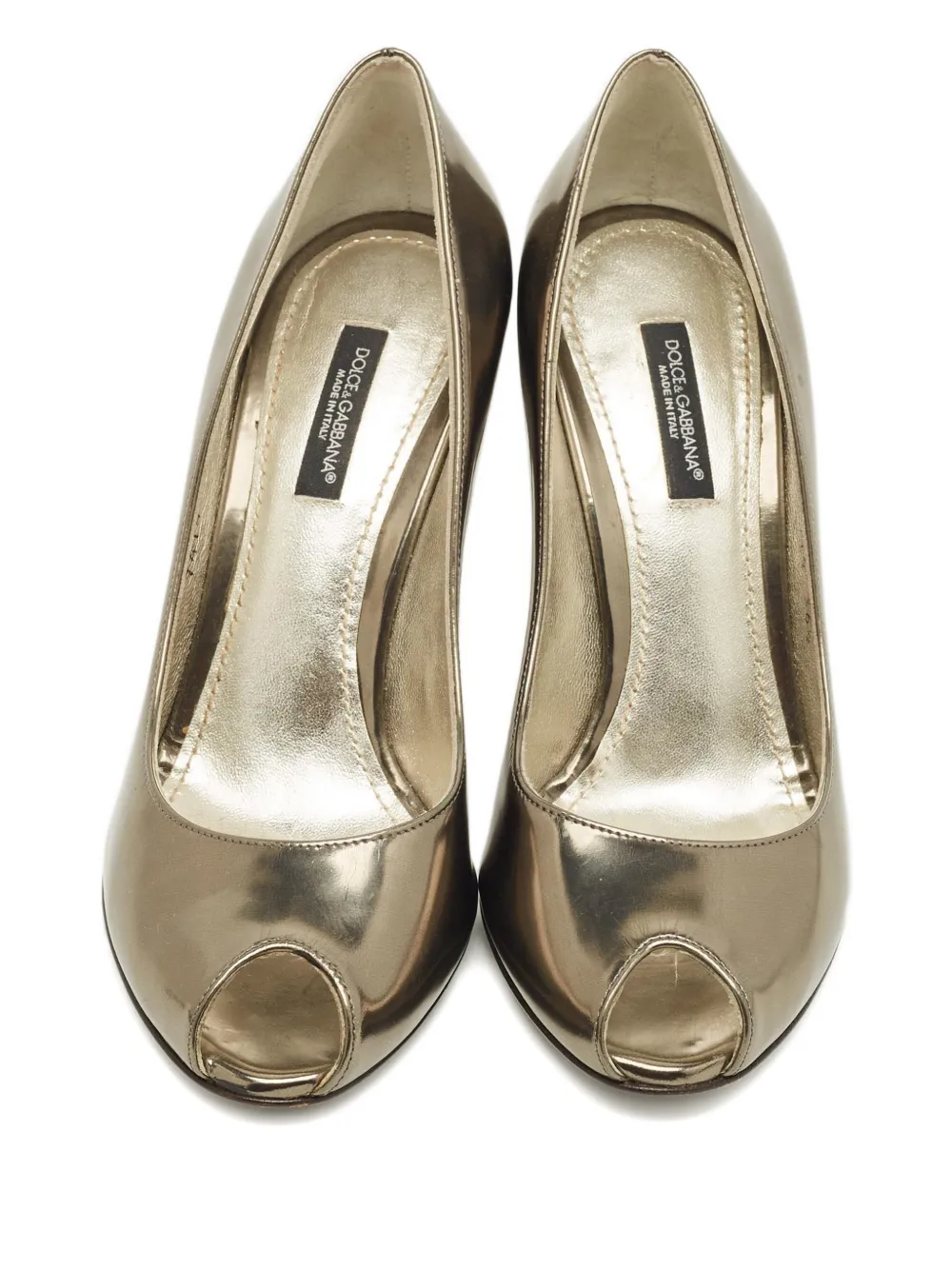 Pre-owned Dolce & Gabbana Peep-toe Leather Pumps In Gold