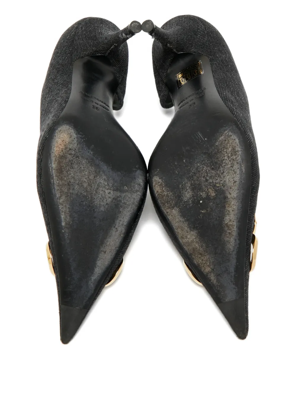 Pre-owned Balenciaga Logo Denim Pumps In Black