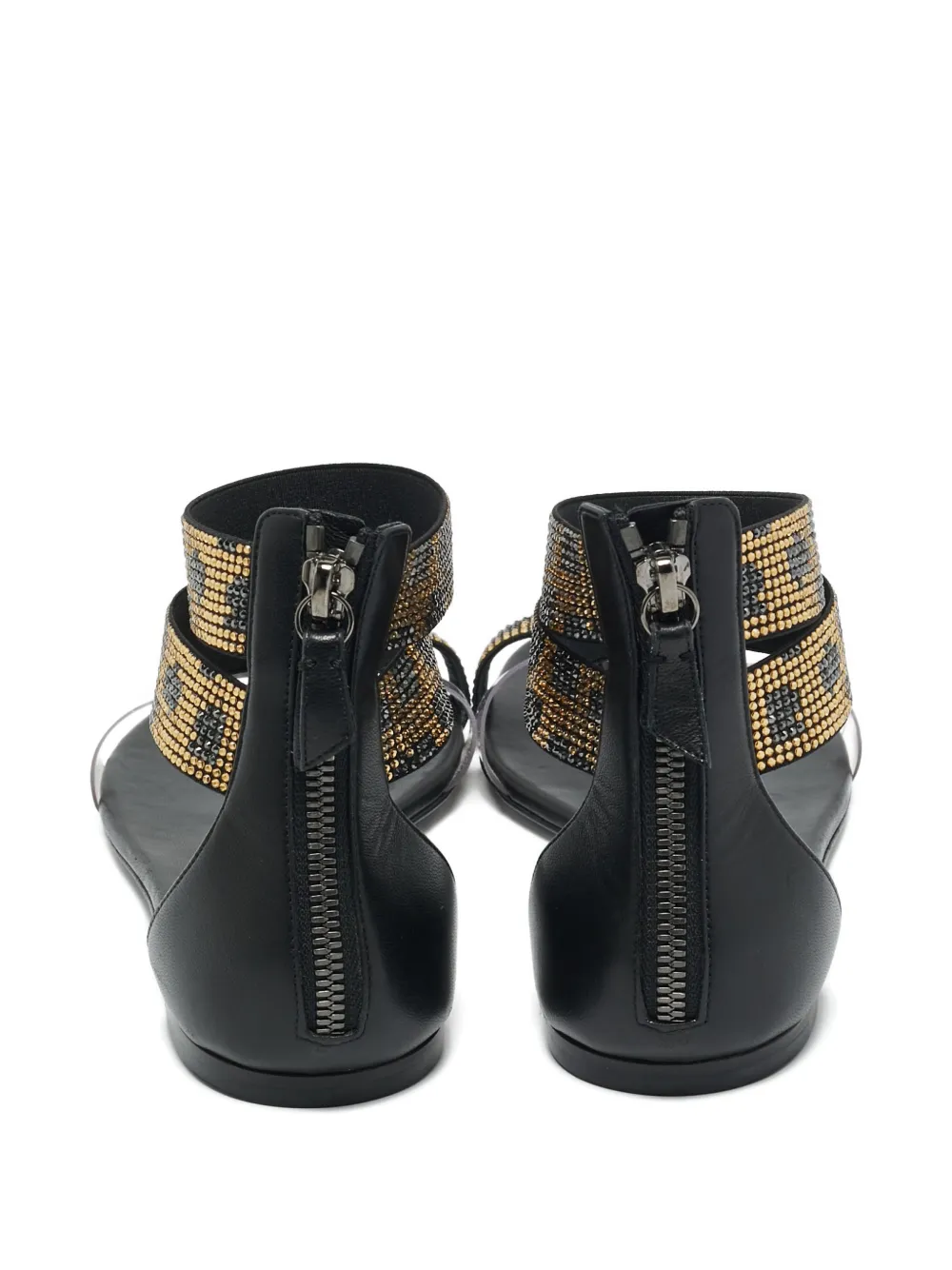 Casadei Vintage crystal-embellished leather sandals - Zwart