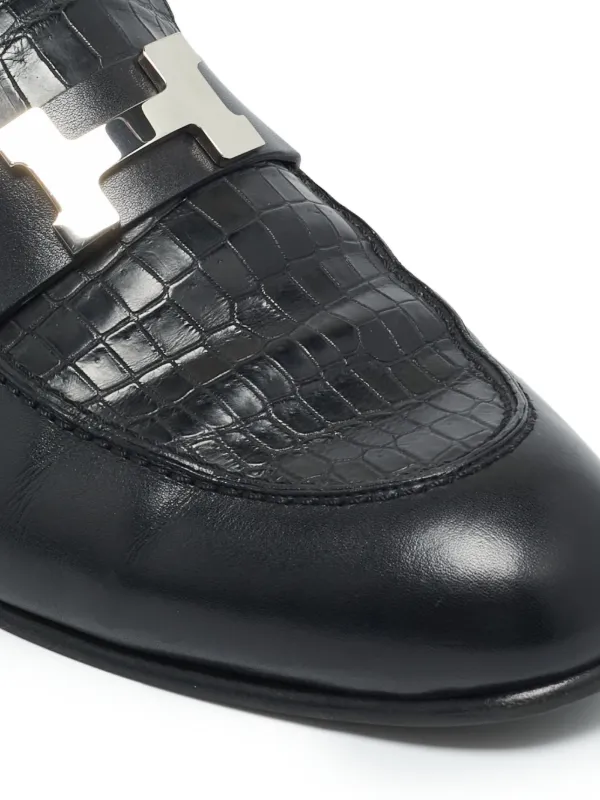 Hermès Pre-Owned crocodile-effect Leather Loafers | Black | FARFETCH
