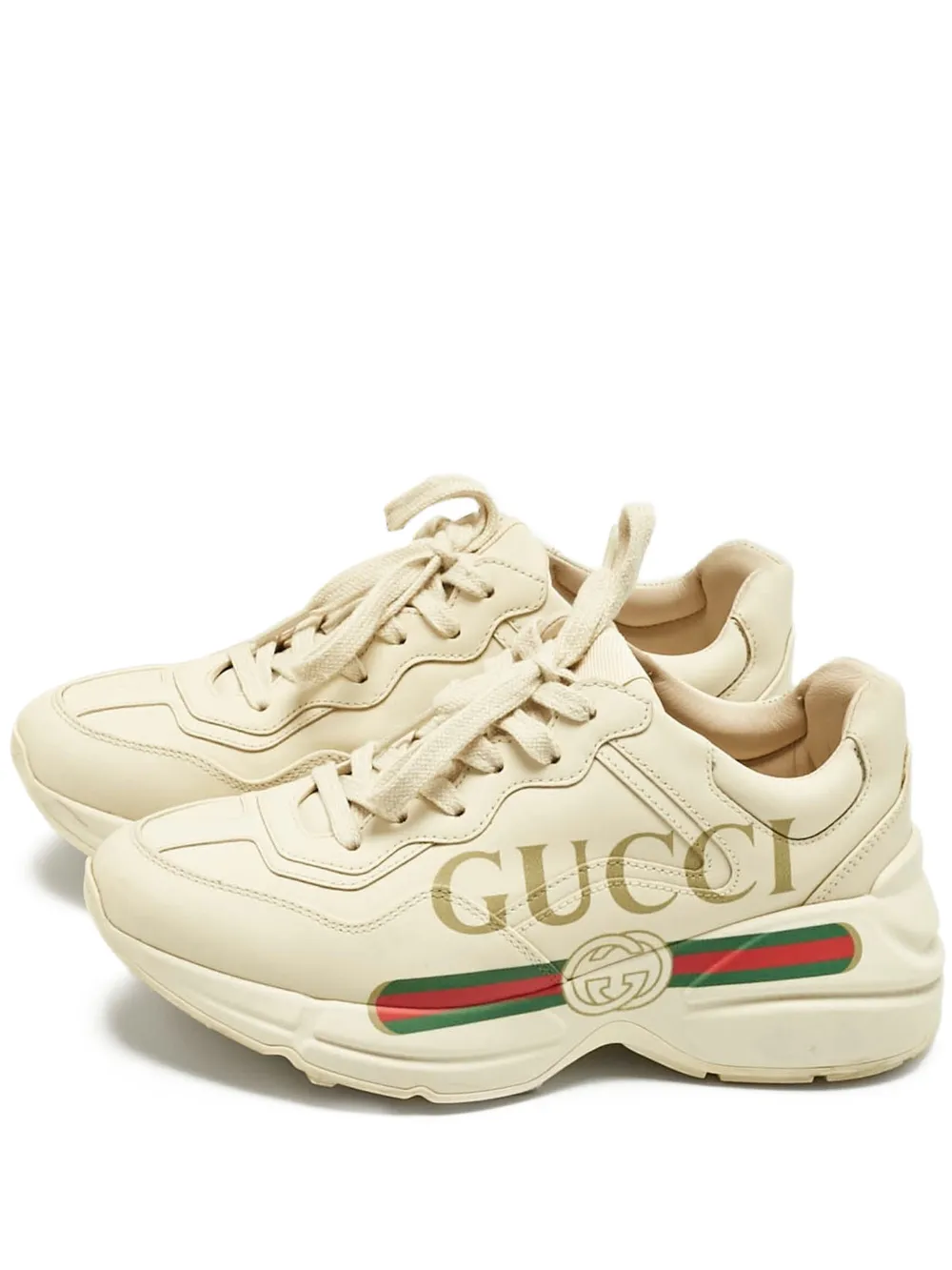 Gucci Pre-Owned Rhyton leather sneakers - Nude