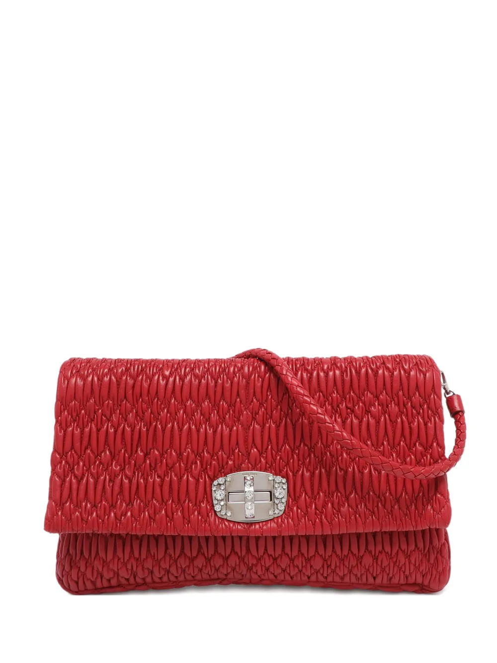 Pre-owned Miu Miu Matelassé Crystal-embellished Shoulder Bag In Red