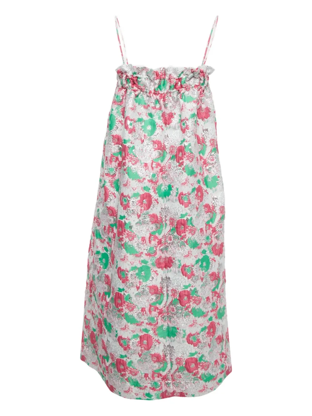 GANNI jacquard ruffled midi dress - Wit