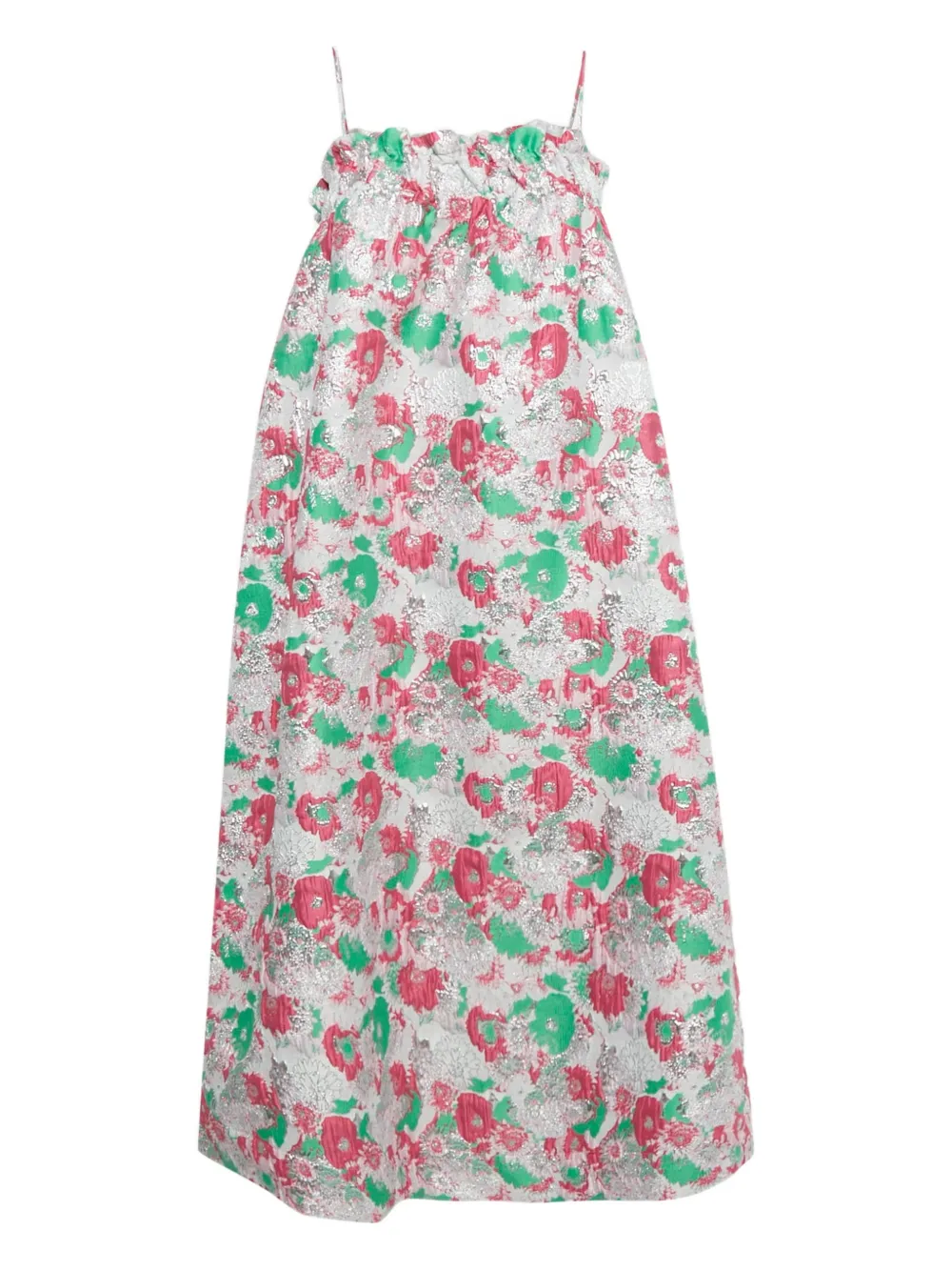 GANNI jacquard ruffled midi dress - Bianco